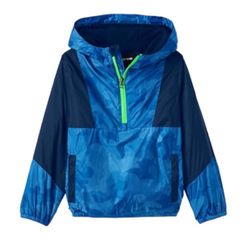 *LANDSEND Kids Active Fleece Lined Pullover Half Zip Jacket Blue Camouflage